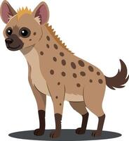 Playful cartoon hyena character in a flat design style standing confidently with a cheerful expression in vibrant art vector