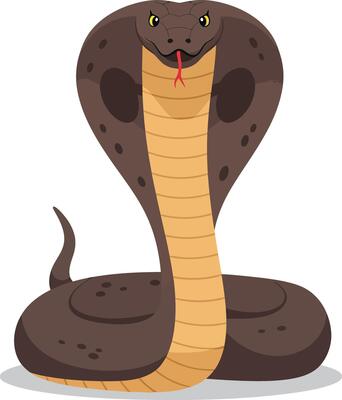 A detailed cartoon-style illustration of a fierce cobra poised to strike, showcasing its striking features and vibrant colors in art