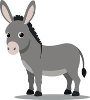 Cute grey donkey standing playfully with a cheerful expression in a minimal flat design art vector