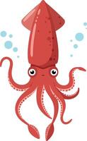 A playful red squid with big eyes swimming in a blue ocean, showcasing a flat design style, perfect for art vector