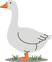 A charming white goose standing on green grass with a cheerful expression in a flat illustration style that captures the essence of farm life in art vector