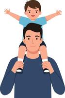 Father carrying son on shoulders in cheerful moment, flat style illustration showcasing joy and connection between parent and child vector