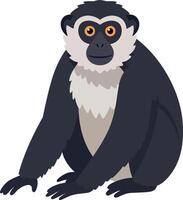 A playful black and white monkey sitting with a curious expression in a flat art style, showcasing vibrant colors and a friendly demeanor in a cheerful setting art vector