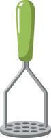 A detailed green-handled potato masher tool in minimal flat design perfect for kitchen use showcasing its functionality in vibrant art vector