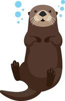 Playful otter floating on its back with bubbles in a cheerful, minimal style art vector