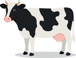 A playful black and white cow standing proudly on a grassy field in a minimalistic flat design style of art vector
