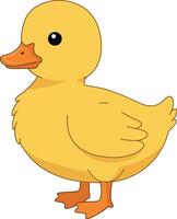 Cute yellow duckling standing cheerfully with a round body and small wings in a flat design style illustration vector