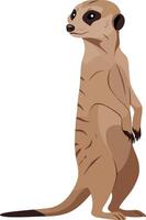 A curious meerkat standing upright with a playful expression in a flat art style showcasing its distinct features and warm earth tones in a whimsical atmosphere vector
