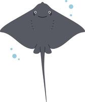 A cheerful grey ray swimming gracefully in a turquoise ocean, featuring flat design elements and playful bubbles, in vibrant illustration vector