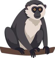 A playful monkey sitting on a branch with a curious expression in flat art style showcasing bold colors and simple shapes in a cheerful mood vector