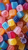 Colorful assortment of gummy candies displayed in vibrant hues on a textured surface photo