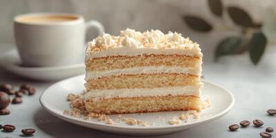 Moist vanilla cake served with coffee, perfect for afternoon indulgence with minimalistic decor photo