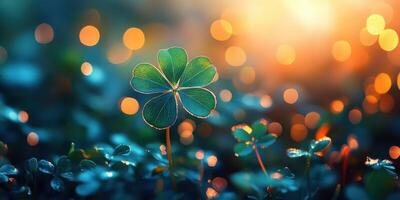 Beautiful clover in sunlight with bokeh background in a serene natural setting during the golden hour photo