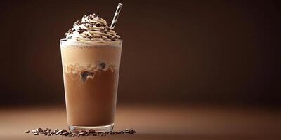 Delicious chocolate milkshake topped with whipped cream and sprinkles on a dark background photo