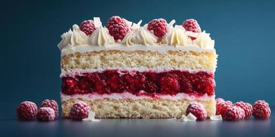 Delicious raspberry cake with whipped cream and chocolate shavings perfect for celebrations or gatherings photo