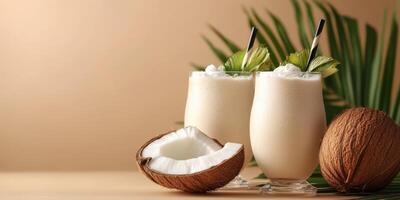 Refreshing coconut cocktails served with tropical flair in a serene setting photo
