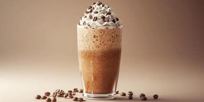 Delicious coffee beverage topped with whipped cream and chocolate sprinkles on a minimalist background photo
