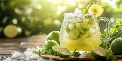 Refreshing lime cocktail with fresh ingredients showcased in a sunny outdoor setting photo