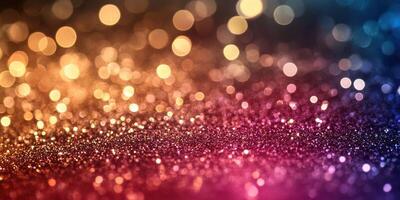 Shimmering blurred lights create a vibrant bokeh effect in mixed colors for a festive atmosphere photo
