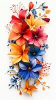 Colorful arrangement of vibrant artificial flowers with intricate details and textures on a light background photo