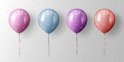 Festive display of colorful balloons in various shades against a plain wall setting photo