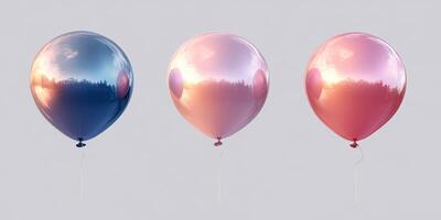 Colorful balloons in shades of blue, pink, and light pink floating against a neutral background photo