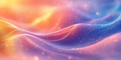 Colorful abstract waves of light with sparkles flowing gently through a dreamy landscape photo