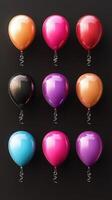 Colorful balloons arranged in a grid against a dark background, creating a festive atmosphere for celebrations and events photo