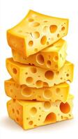 Blocks of yellow cheese stacked together in a playful arrangement on a white background photo