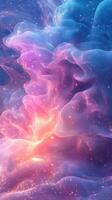 Vibrant cosmic patterns in swirling colors create an ethereal atmosphere in this digital art piece photo