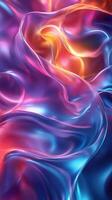 Colorful abstract fabric texture flowing in vibrant hues of blue, pink, and orange creating a wave-like pattern photo