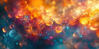 Vibrant abstract cosmic texture featuring luminous orbs and swirling colors in a dreamy mixture of orange and blue tones photo