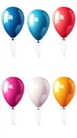 Colorful balloons in shades of blue, red, pink, white, and orange arranged creatively for a festive celebration photo