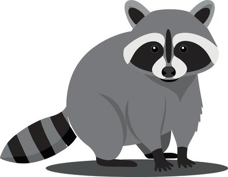 Raccoon sitting on a grey surface in a playful pose with minimalistic features in flat art vector