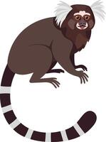 Playful marmoset monkey with large ears and striped tail depicted in a flat design style, showcasing its curious expression in vibrant art vector