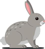 A cute grey rabbit sitting calmly with soft fur and expressive eyes in a minimal flat design illustration vector