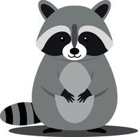 A cute raccoon character with a rounded body and playful expression in flat design art vector