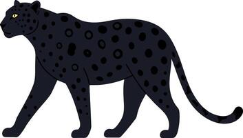 Black leopard walking gracefully in a flat design style, showcasing its sleek form and distinctive spots, captured as art vector