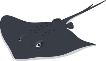 A sleek black stingray gliding gracefully through clear waters in a minimalistic flat design illustration vector