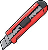 A detailed red utility knife with a retractable blade showcasing flat design and vibrant colors in art vector