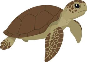A green sea turtle gracefully swimming through clear blue water in a detailed and colorful illustration, showcasing its unique shell patterns and lively expression vector