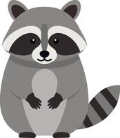 Cute raccoon character with playful expression in flat design style showcasing adorable features and cheerful demeanor in art vector