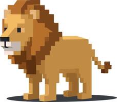 Pixelated lion standing proudly with a blocky design style showcasing vibrant colors and geometric shapes in art vector