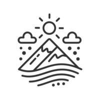 Outline mountain with sun and cloud icon isolated. vector