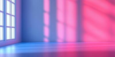 Bright light creates colorful reflections in an empty room with large windows during daytime hours photo