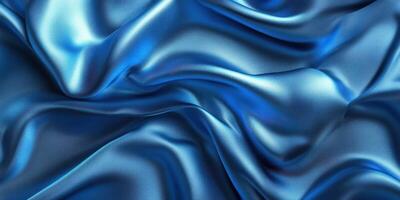 Elegant blue satin fabric draped for a luxurious setting in a soft and flowing manner photo