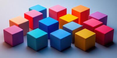 Colorful arrangement of geometric blocks on a smooth surface in a playful setup photo