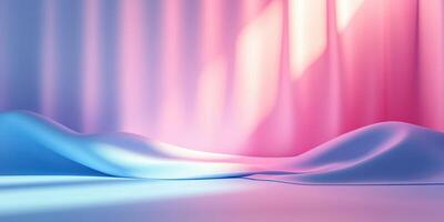Soft fabric waves blend with vibrant lights, creating a serene atmosphere in a studio setting photo