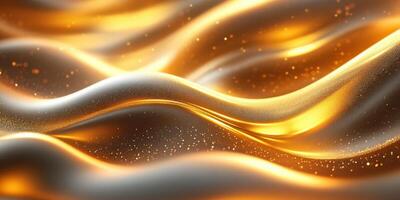 Flowing metallic waves create a shimmering golden texture in a captivating abstract display photo
