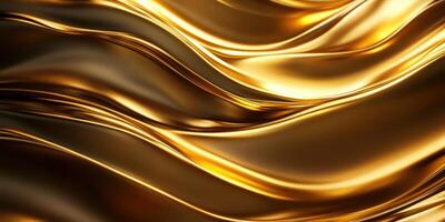 Golden silk fabric flowing elegantly in soft waves under gentle light photo